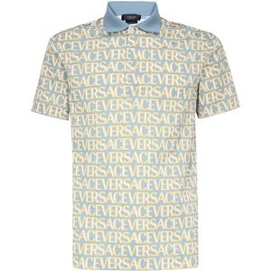 Versace, Tops, Heren, Veelkleurig, M, Katoen, Logo Print Cotton Polo Shirt