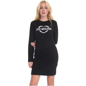 Love Moschino, Logo Fleece Jurk, 3D Effect, Regular Fit Zwart, Dames, Maat:M