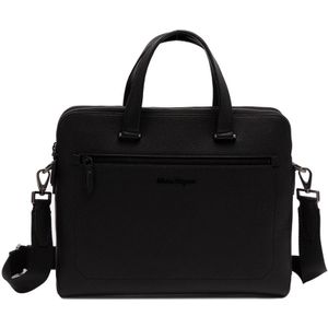 Salvatore Ferragamo, Firenze Leren Laptoptas Zwart, Heren, Maat:ONE Size