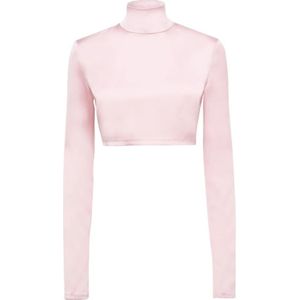 Andamane, Satin Turtleneck Crop Top Lange Mouwen Roze, Dames, Maat:S