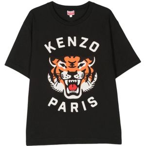 Kenzo, Tops, Heren, Zwart, M, Katoen, Zwarte T-shirts en Polos met Tijgermotief