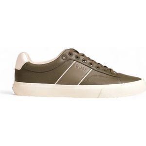 Boss, Schoenen, Heren, Groen, 43 EU, Leer, Groene Leren Sneakers met Rubberen Zool