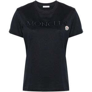 Moncler, Tops, Dames, Blauw, S, Katoen, Blauwe T-shirts en Polos