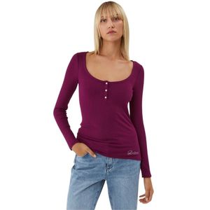 Guess, Tops, Dames, Paars, S, Paarse Stretch Top - Aansluitende Pasvorm