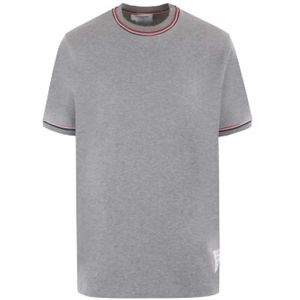 Thom Browne, Grijze Katoenen Jersey T-shirt met Logo en Tricolor Strepen Grijs, Heren, Maat:M
