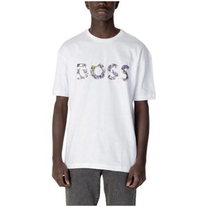 Hugo Boss, Tops, Heren, Wit, M, Katoen, Wit Bedrukt T-Shirt - Korte Mouwen