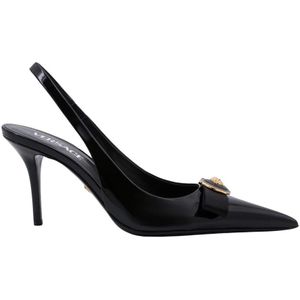 Versace, Zwarte Stiletto Pumps met Metalen Detail Zwart, Dames, Maat:38 1/2 EU