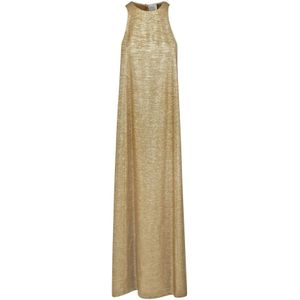 Alysi, Gouden Lurex Maxi Jurk Geel, Dames, Maat:S