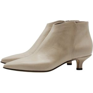 Pomme D'or, Schoenen, Dames, Beige, 38 1/2 EU, Leer, Leren Stiletto Enkellaarsjes