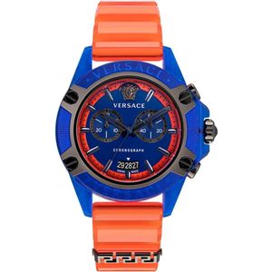 Versace, Sport Chrono Active Blauw Siliconen Horloge Oranje, unisex, Maat:ONE Size