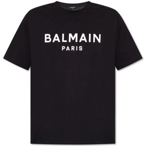 Balmain, Tops, Heren, Zwart, S, Katoen, T-shirt met logo