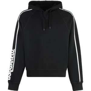 Dsquared2, Sweatshirts & Hoodies, Heren, Zwart, L, Katoen, Katoenen Hoodie met Raglanmouwen