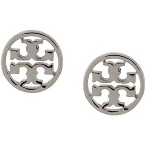 Tory Burch, Accessoires, Dames, Grijs, ONE Size, Iconische Logo Stud Oorbellen