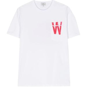 Woolrich, Tops, Heren, Wit, XL, Wit Crewneck T-shirt met Zak