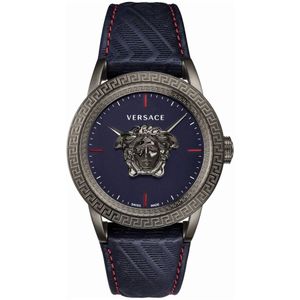 Versace, Empire Blauw Leren Herenhorloge Blauw, Heren, Maat:ONE Size