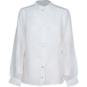Iblues, Blouses & Shirts, Dames, Wit, XS, Witte Zijden Eendenoverhemd met Ruches