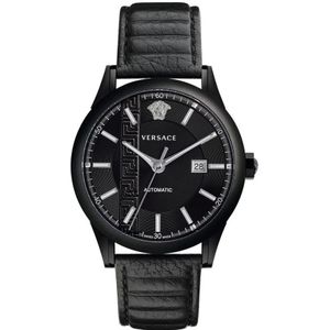 Versace, Automatisch Leren Horloge, Zwarte Kast Zwart, Heren, Maat:ONE Size
