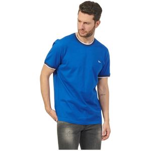 Harmont & Blaine, Tops, Heren, Blauw, XL, Katoen, Blauw Sportief T-shirt met Gestreept Detail