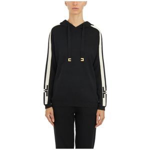 Elisabetta Franchi, Sweatshirts & Hoodies, Dames, Zwart, M, Viscose Hoodie