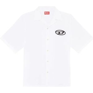 Diesel, Overhemden, Heren, Wit, XL, Katoen, Witte Lange Mouwen Poplin Shirt met Geborduurd Logo