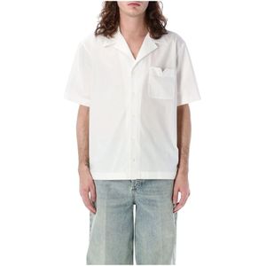 Valentino Garavani, Overhemden, Heren, Wit, M, Katoen, Witte V-Hals Bowling Shirt