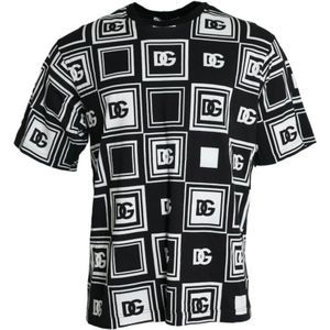 Dolce & Gabbana, Tops, Heren, Veelkleurig, L, Katoen, Logo Print Katoenen T-shirt Zwart Wit
