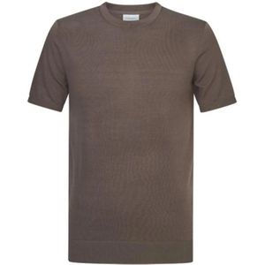 Profuomo, Bruine Gebreide Korte Mouw T-Shirt Bruin, Heren, Maat:L