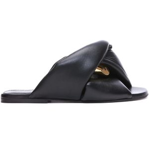 JW Anderson, Zwarte platte sandalen met kettingdetail Zwart, Dames, Maat:37 EU