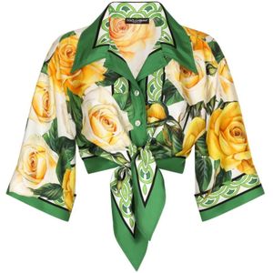 Dolce & Gabbana, Blouses & Shirts, Dames, Veelkleurig, S, Rose Print Crop Shirt