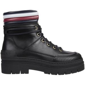 Tommy Hilfiger, Schoenen, Dames, Zwart, 39 EU, Leer, Zwarte Corporate Outdoor Enkellaarzen