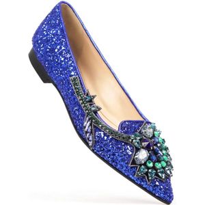 Prosperine, Schoenen, Dames, Blauw, 37 EU, Glitter Geborduurde Ballerina Schoenen