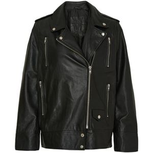 Notyz, Jassen, Dames, Zwart, XS, Leer, Zwarte Biker Leren Jas