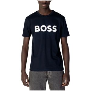 Hugo Boss, Tops, Heren, Blauw, M, Blauw Print Korte Mouw Heren T-shirt