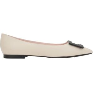 Roger Vivier, Schoenen, Dames, Wit, 39 EU, Leer, Zwarte platte schoenen met hars gesp