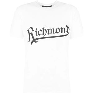John Richmond, Tops, Heren, Wit, S, Katoen, Eenvoudig T-Shirt met Ronde Hals en Korte Mouwen