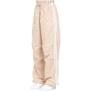 Adidas Originals, Broeken, Dames, Beige, M, Nylon, Wijde broek met 3 strepen