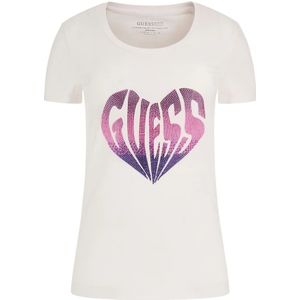 Guess, Dames T-shirt met hartprint Wit, Dames, Maat:2XL