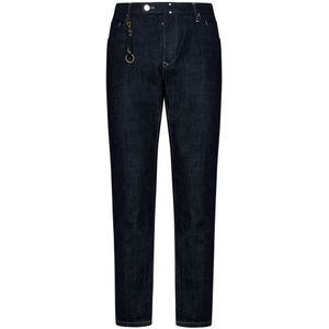 Incotex, Jeans, Heren, Blauw, W30, Katoen, Donkerblauwe Slim Fit Jeans met Metalen Accenten