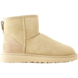 Ugg, Schoenen, Dames, Beige, 39 EU, Beige Leren Enkellaarzen - Classic Mini II