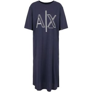 Armani Exchange, Blauwe Logo Print Midi Jurk Blauw, Dames, Maat:M