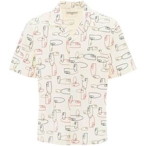 Carhartt Wip, Monogram Print Camp Kraag Shirt Wit, Heren, Maat:L