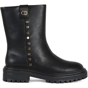 Twinset, Schoenen, Dames, Zwart, 36 EU, Leer, Studded Eco-leer Bikerlaarzen