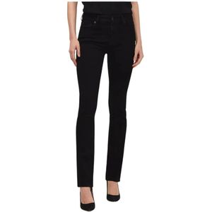 7 For All Mankind, Zwarte Kimmie Straight Jeans Zwart, Dames, Maat:W29