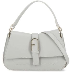 Furla, Tassen, Dames, Grijs, ONE Size, Grijze Leren Schoudertas met Gouden Detail