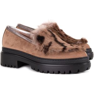 Pollini, Schoenen, Dames, Bruin, 40 EU, Suède, Suède Kamelen Moccasins