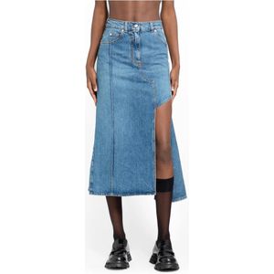 Alexander McQueen, Rokken, Dames, Blauw, S, Denim, Lichtblauwe stonewashed denim kokerrok