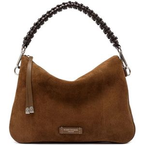 Gianni Chiarini, Tassen, Dames, Bruin, ONE Size, Suède, Bruine Suède Crossbody Tas met Dubbele Gusset