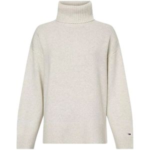 Tommy Hilfiger, Truien, Dames, Beige, M, Wol, Oversized Wollen Turtleneck Trui