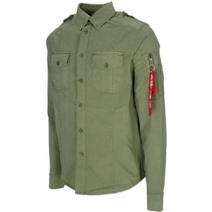 Alpha Industries, Overhemden, Heren, Groen, M, Katoen, Sage Green Lange Mouwen Shirt