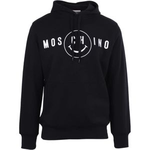 Moschino, Sweatshirts & Hoodies, Heren, Zwart, M, Katoen, Smiley Zwarte Hoodie